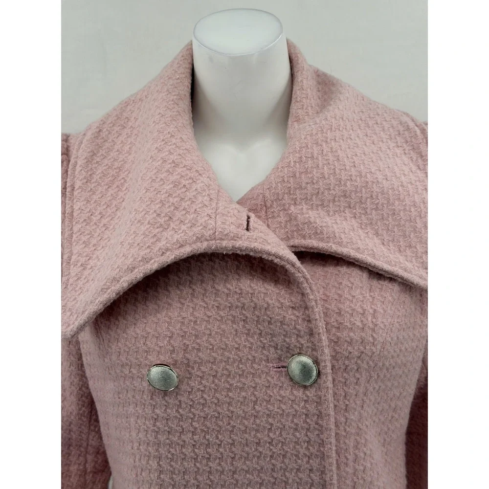 Worthington Pea‎ Coat Womens Medium Pink Tweed Wool Blend Lined Preppy Academia - Picture 2 of 11
